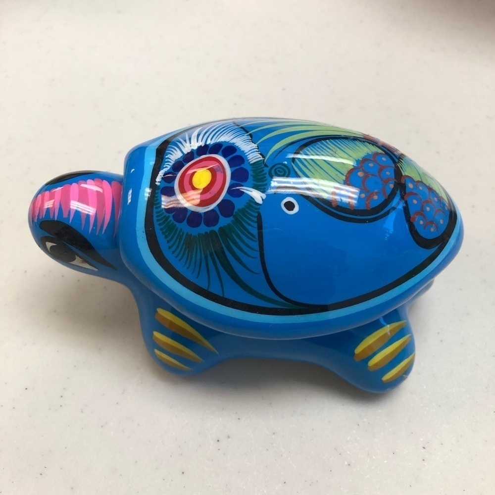 Talavera /Mexican Turtle Tortoise Trinket Box Pottery Folk Art Ceramic Gloss